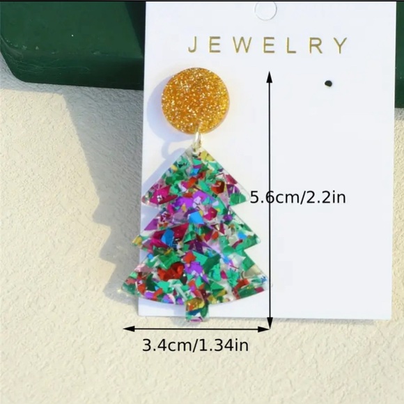 🆕Colorful Sparkly Christmas Tree Earrings - Picture 2 of 2